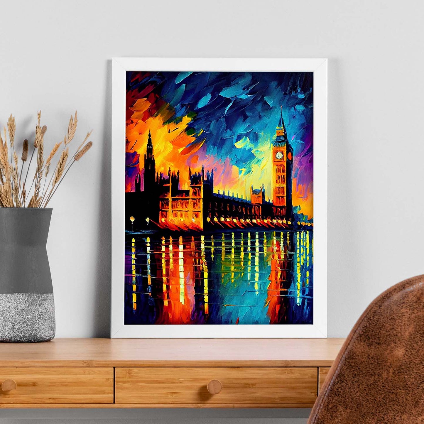 Palacio Nacnico de Westminster London Inglaterra Pintura al óleo Br. Estampados de arte de pared estético para el diseño de dormitorio o sala de estar.-Artwork-Nacnic-Nacnic Estudio SL