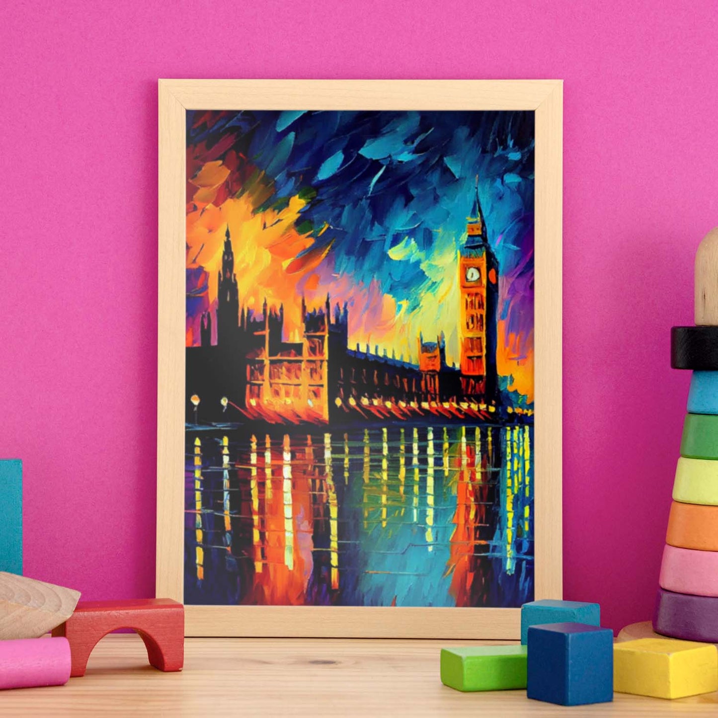 Palacio Nacnico de Westminster London Inglaterra Pintura al óleo Br. Estampados de arte de pared estético para el diseño de dormitorio o sala de estar.-Artwork-Nacnic-Nacnic Estudio SL