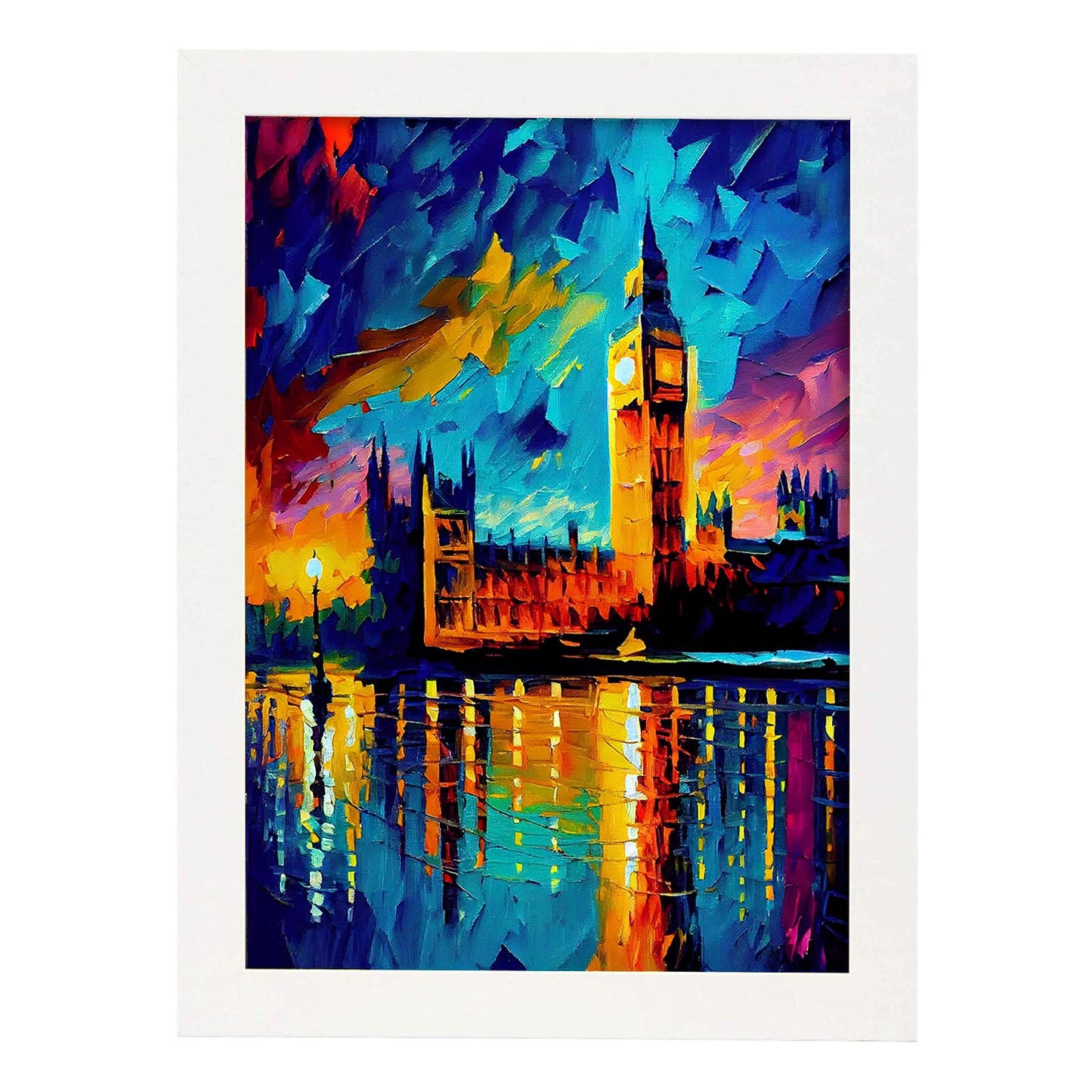 Palacio Nacnico de Westminster London Inglaterra Pintura al óleo Br. Estampados de arte de pared estético para el diseño de dormitorio o sala de estar.-Artwork-Nacnic-A4-Marco Blanco-Nacnic Estudio SL