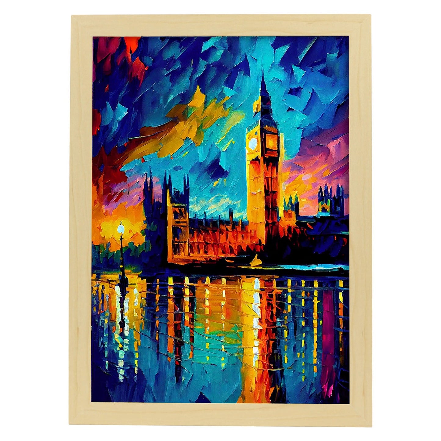 Palacio Nacnico de Westminster London Inglaterra Pintura al óleo Br. Estampados de arte de pared estético para el diseño de dormitorio o sala de estar.-Artwork-Nacnic-A4-Marco Madera clara-Nacnic Estudio SL