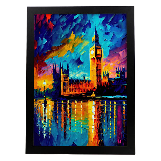 Palacio Nacnico de Westminster London Inglaterra Pintura al óleo Br. Estampados de arte de pared estético para el diseño de dormitorio o sala de estar.-Artwork-Nacnic-A4-Sin marco-Nacnic Estudio SL
