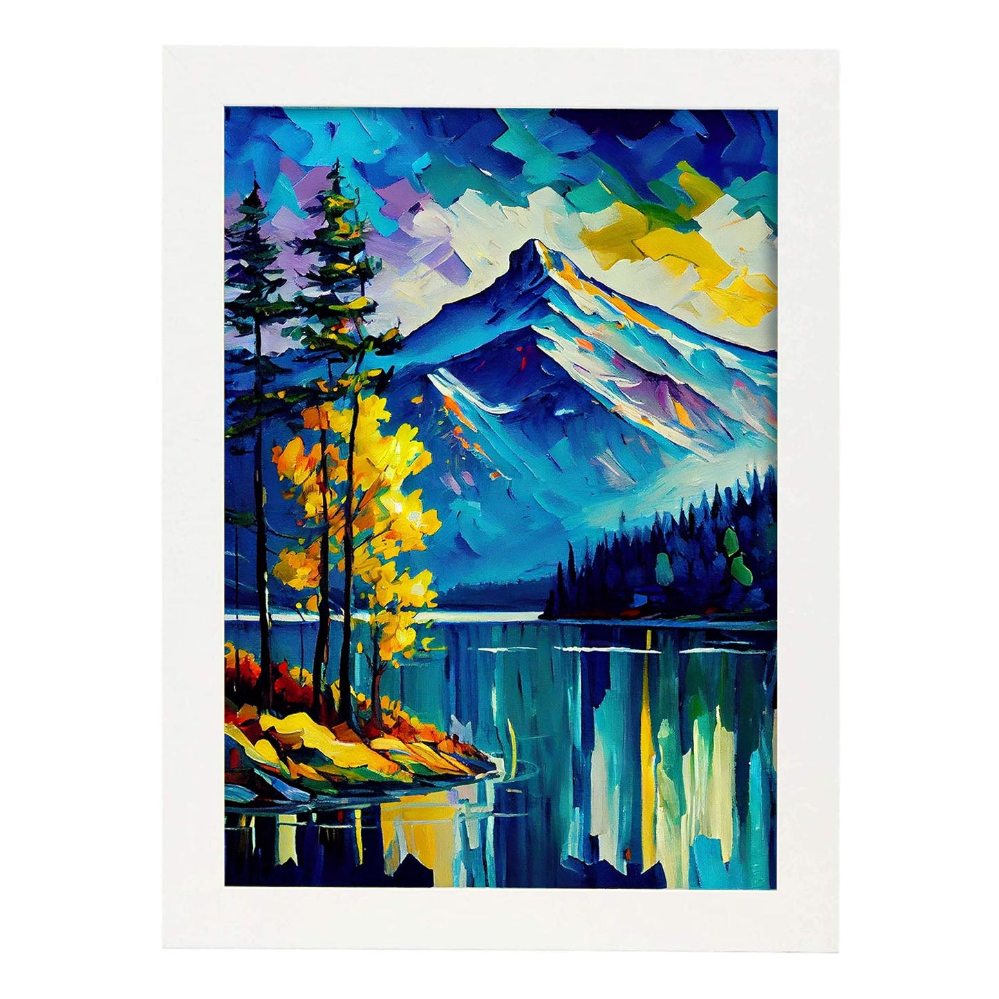 Parque Nacional Nacnic Banff Alberta Canadá Pintura al óleo Brus. Estampados de arte de pared estético para el diseño de dormitorio o sala de estar.-Artwork-Nacnic-A4-Marco Blanco-Nacnic Estudio SL