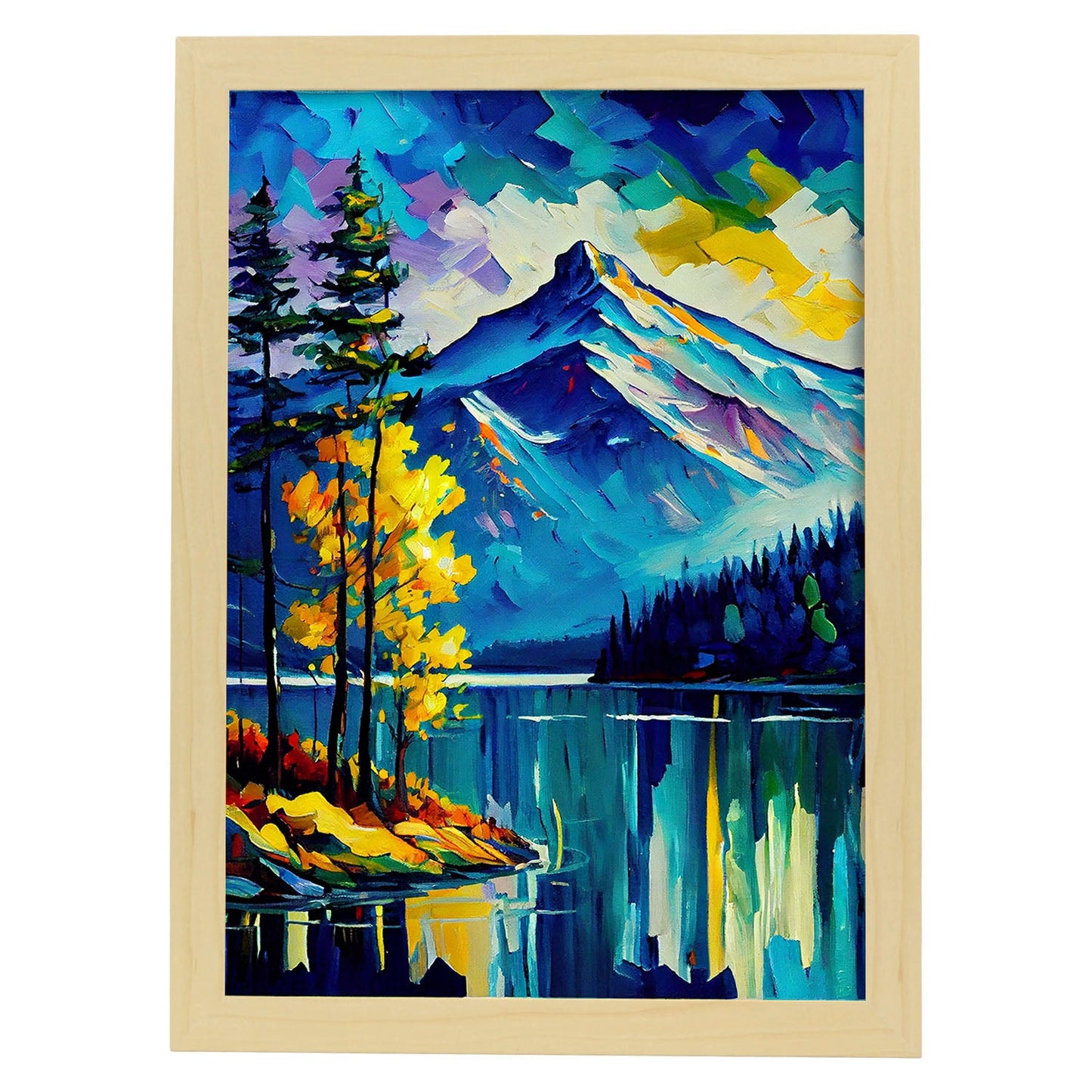 Parque Nacional Nacnic Banff Alberta Canadá Pintura al óleo Brus. Estampados de arte de pared estético para el diseño de dormitorio o sala de estar.-Artwork-Nacnic-A4-Marco Madera clara-Nacnic Estudio SL