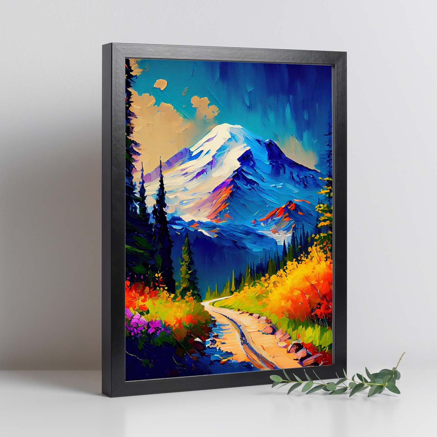 Parque Nacional Nacnic Rainier Washington USA Pintura al óleo. Estampados de arte de pared estético para el diseño de dormitorio o sala de estar.-Artwork-Nacnic-Nacnic Estudio SL