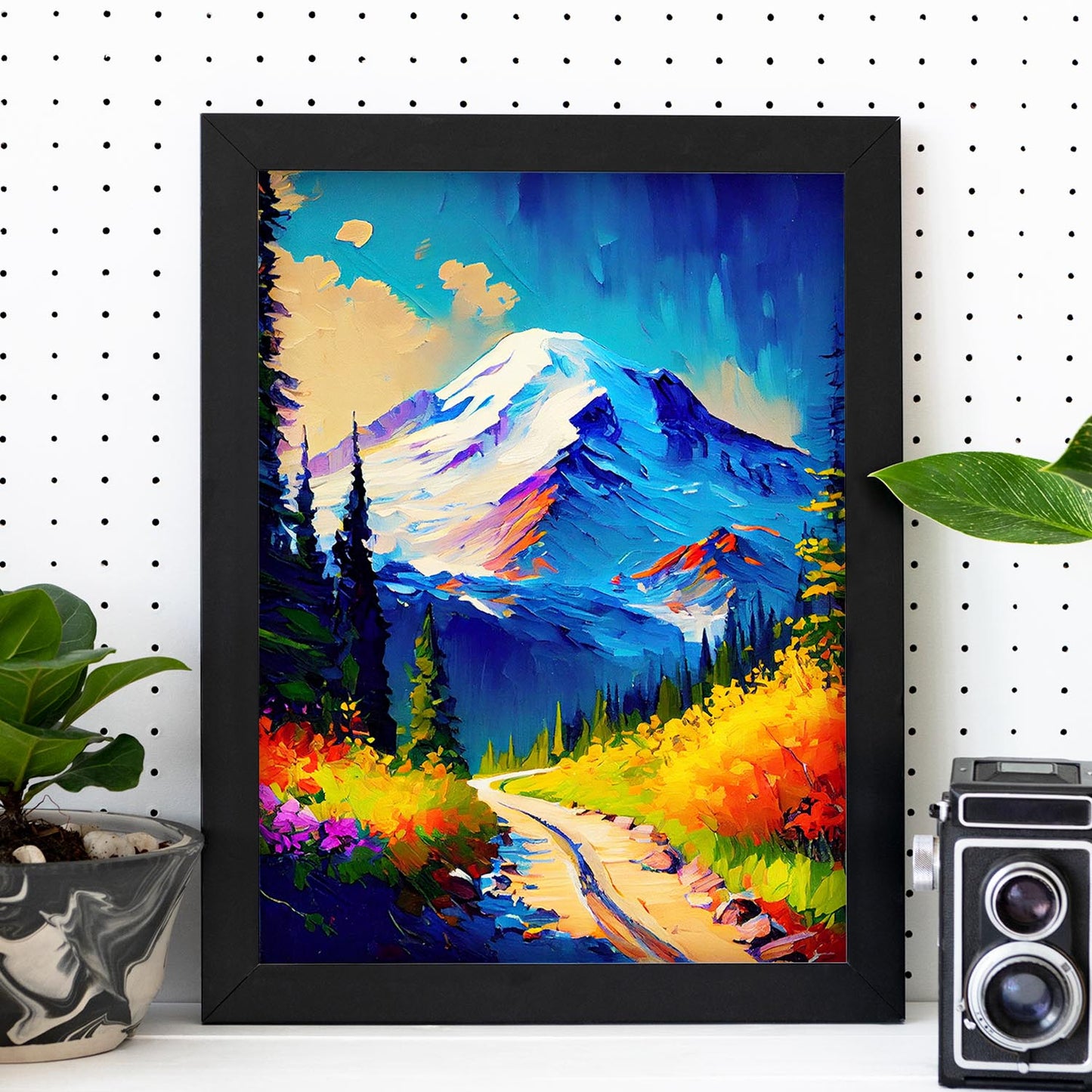 Parque Nacional Nacnic Rainier Washington USA Pintura al óleo. Estampados de arte de pared estético para el diseño de dormitorio o sala de estar.-Artwork-Nacnic-Nacnic Estudio SL
