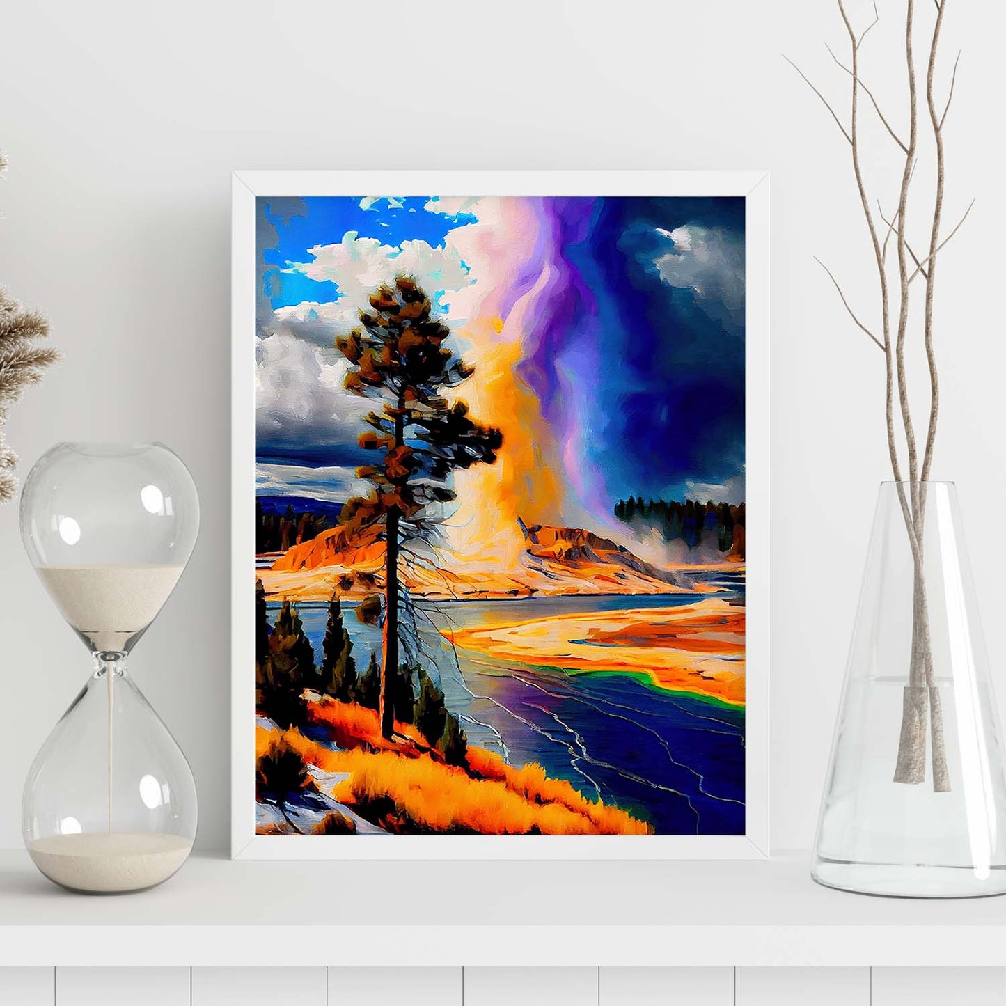Parque Nacional Nacnic Yellowstone Wyoming USA Pintura al óleo b. Estampados de arte de pared estético para el diseño de dormitorio o sala de estar.-Artwork-Nacnic-Nacnic Estudio SL