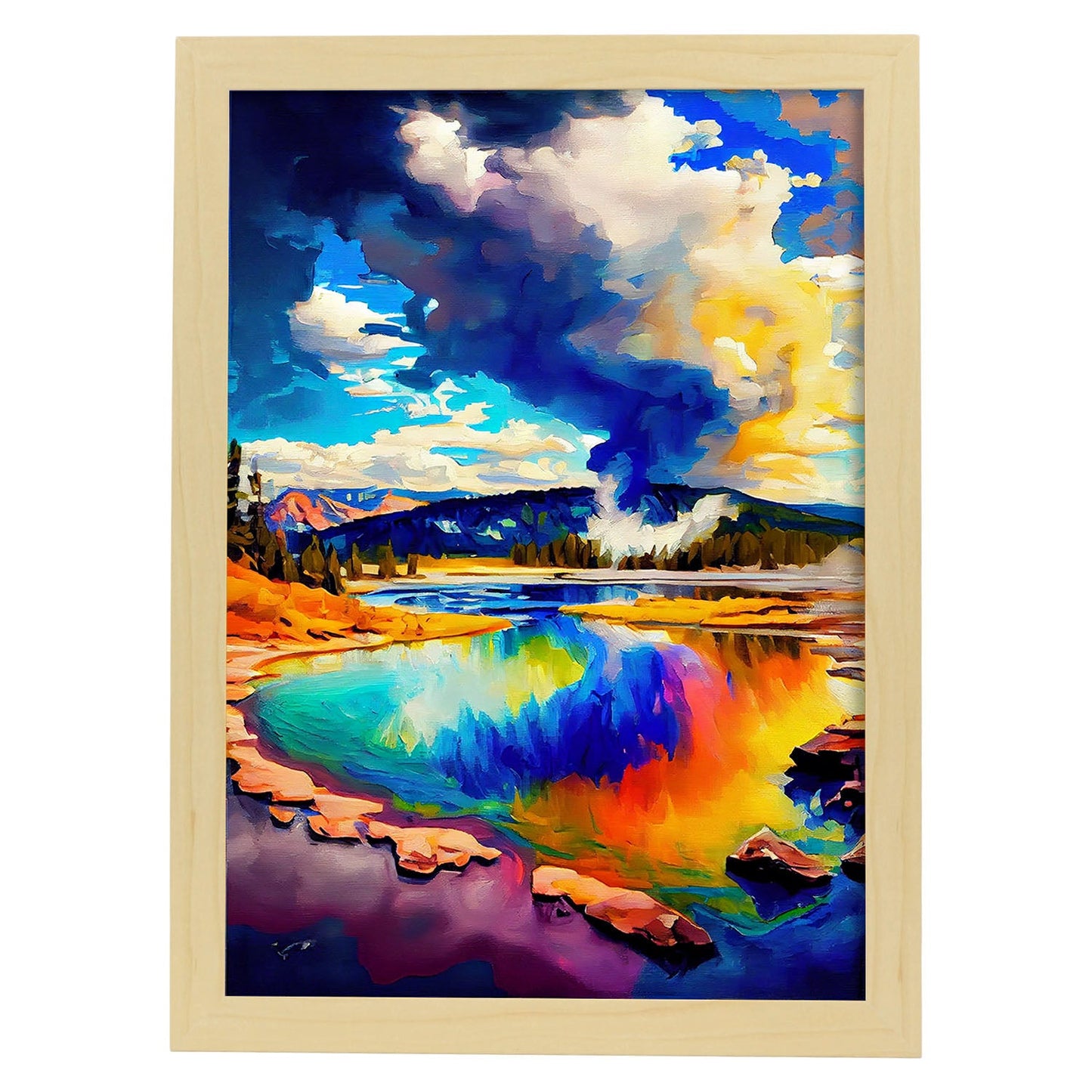 Parque Nacional Nacnic Yellowstone Wyoming USA Pintura al óleo b. Estampados de arte de pared estético para el diseño de dormitorio o sala de estar.-Artwork-Nacnic-A4-Marco Madera clara-Nacnic Estudio SL