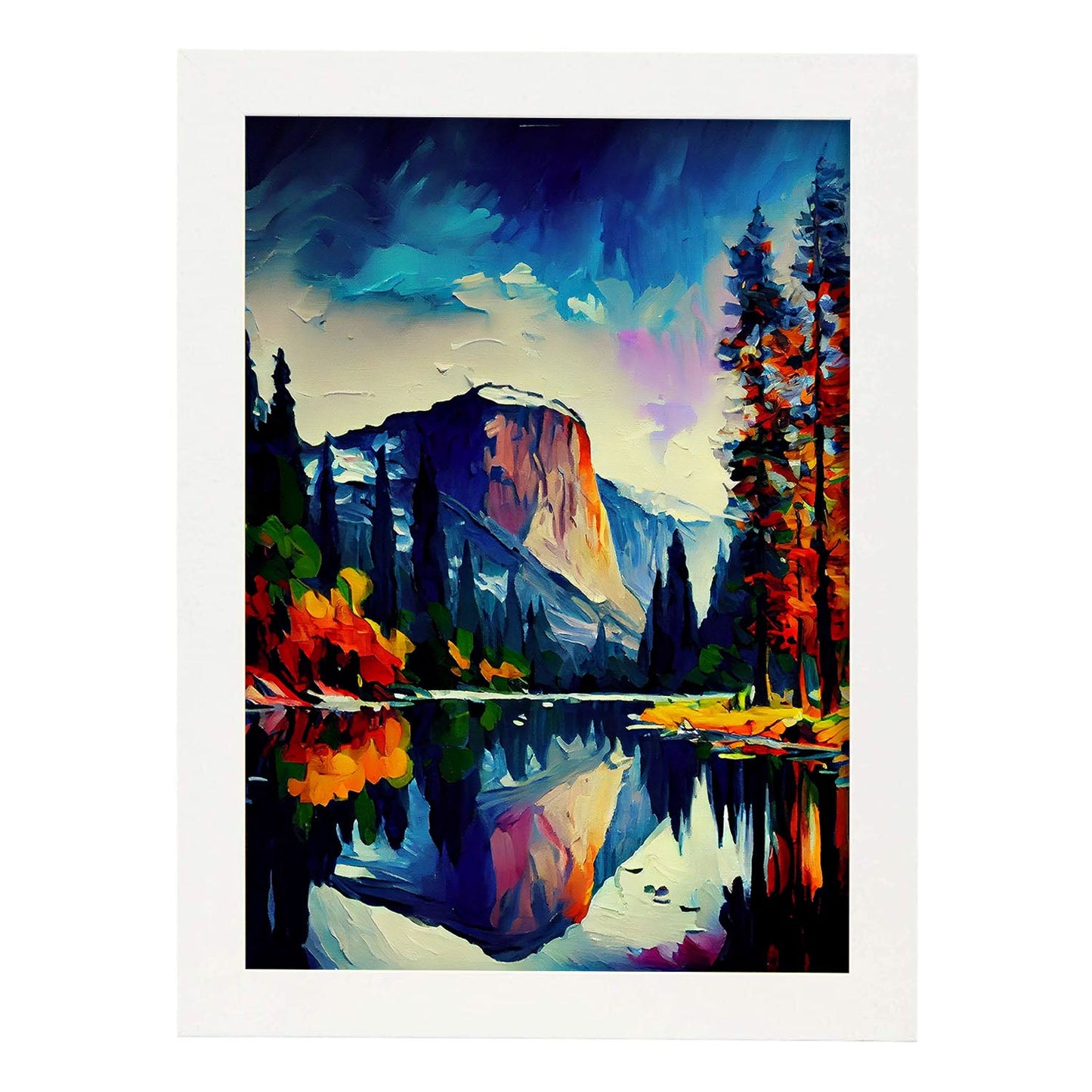 Parque Nacional Nacnic Yosemite California EE. UU. Pintura al óleo b. Estampados de arte de pared estético para el diseño de dormitorio o sala de estar.-Artwork-Nacnic-A4-Marco Blanco-Nacnic Estudio SL