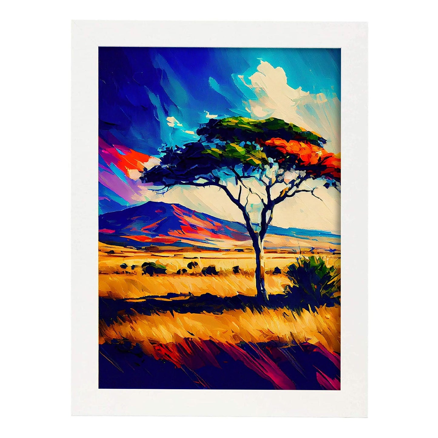 Parque Nacnic Serengeti National National Tanzania Pintura al óleo. Estampados de arte de pared estético para el diseño de dormitorio o sala de estar.-Artwork-Nacnic-A4-Marco Blanco-Nacnic Estudio SL