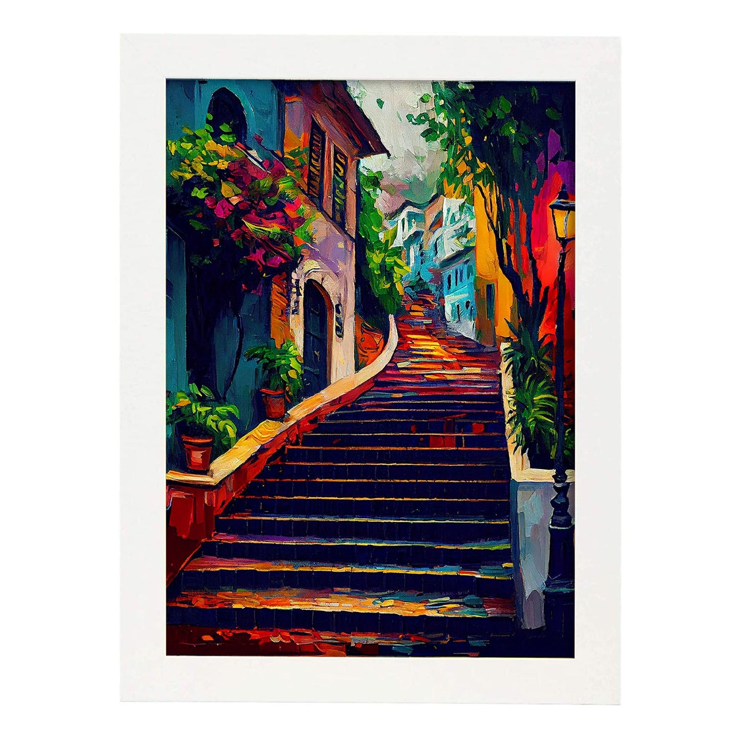 Pasos nacnic Selaron Río de Janeiro Brasil Pintura al óleo Bru. Estampados de arte de pared estético para el diseño de dormitorio o sala de estar.-Artwork-Nacnic-A4-Marco Blanco-Nacnic Estudio SL