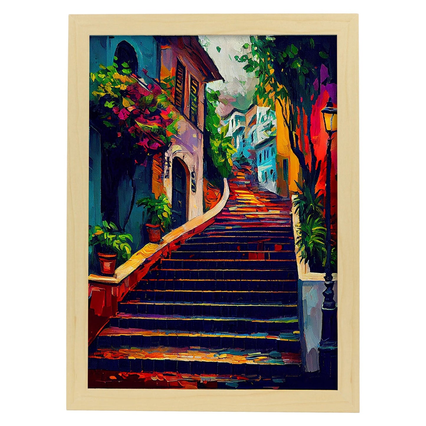 Pasos nacnic Selaron Río de Janeiro Brasil Pintura al óleo Bru. Estampados de arte de pared estético para el diseño de dormitorio o sala de estar.-Artwork-Nacnic-A4-Marco Madera clara-Nacnic Estudio SL