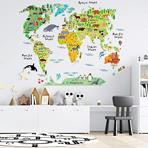 Pegatina de pared Decoración Habitacion infantil MAPA MUNDI. Vinilo decorativo MAPA PARA NIÑOS. Pegatina decorativa PAISES Y CONTINENTES. Tamaño 80x100 cm.-Nacnic-Nacnic Estudio SL