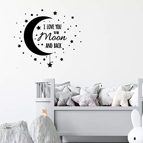 Pegatina de pared ESTILO NÓRDICO. Vinilo decorativo CIELO ESTRELLADO. Lámina adhesiva con FRASE INSPIRADORA "I Love You to the Moon and Back". Decoración minimalista para Hogar, Oficina, Tienda-Nacnic-Nacnic Estudio SL