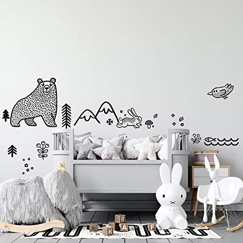 Pegatina de pared ESTILO NÓRDICO. Vinilo decorativo de ANIMALES. adhesiva GEOMÉTRICA con detalles de BOSQUE. Decoración infantil para Hogar, Niños, Bebés.-Nacnic-Nacnic Estudio SL