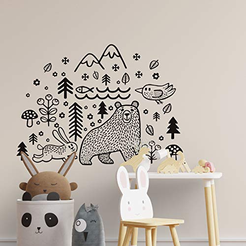 Pegatina de pared ESTILO NÓRDICO. Vinilo decorativo de ANIMALES. adhesiva GEOMÉTRICA con detalles de BOSQUE. Decoración infantil para Hogar, Niños, Bebés.-Nacnic-Nacnic Estudio SL