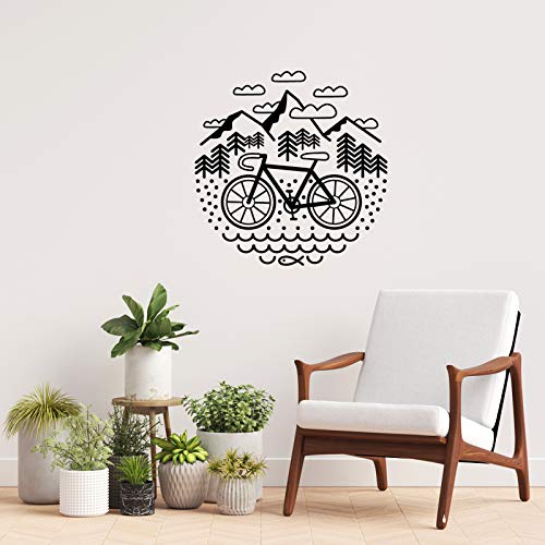 Pegatina de pared ESTILO NÓRDICO. Vinilo decorativo de AVENTURA EN BICI. Lámina adhesiva GEOMÉTRICA con detalles de MONTAÑAS. Decoración minimalista para Hogar, Oficina, Tienda.-Nacnic-Nacnic Estudio SL