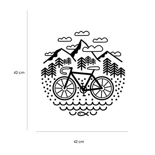 Pegatina de pared ESTILO NÓRDICO. Vinilo decorativo de AVENTURA EN BICI. Lámina adhesiva GEOMÉTRICA con detalles de MONTAÑAS. Decoración minimalista para Hogar, Oficina, Tienda.-Nacnic-Nacnic Estudio SL