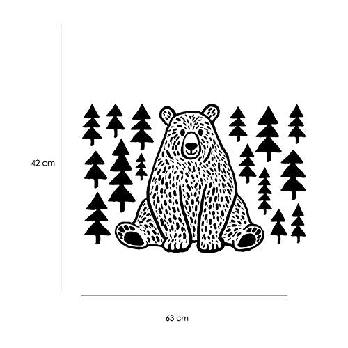 Pegatina de pared ESTILO NÓRDICO. Vinilo decorativo de OSO EN EL BOSQUE. Lámina adhesiva GEOMÉTRICA con detalles de ÁRBOLES. Decoración infantil para Hogar, Niños, Bebés.-Nacnic-Nacnic Estudio SL