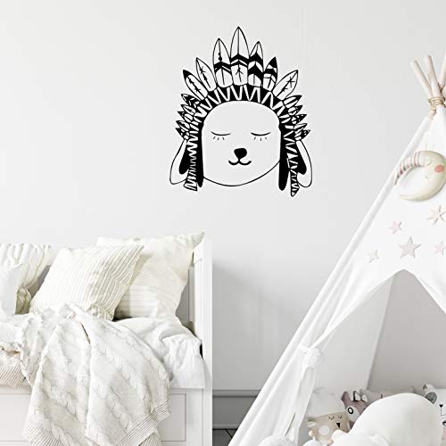 Pegatina de pared ESTILO NÓRDICO. Vinilo decorativo de OSO INDIO. Lámina adhesiva GEOMÉTRICA con detalles de ANIMALES DE MONTAÑA. Decoración infantil para Hogar, Niños, Bebés.-Nacnic-Nacnic Estudio SL