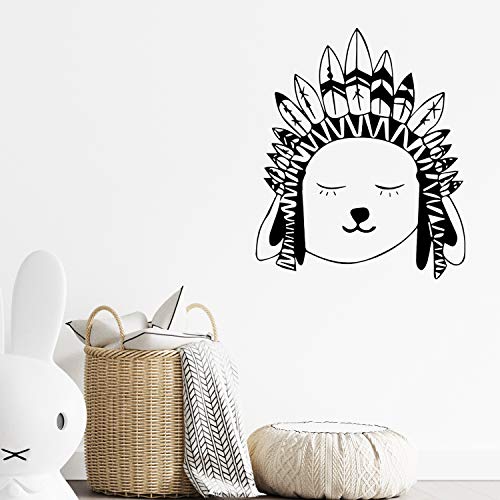 Pegatina de pared ESTILO NÓRDICO. Vinilo decorativo de OSO INDIO. Lámina adhesiva GEOMÉTRICA con detalles de ANIMALES DE MONTAÑA. Decoración infantil para Hogar, Niños, Bebés.-Nacnic-Nacnic Estudio SL