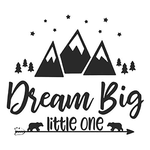 Pegatina de pared ESTILO NÓRDICO. Vinilo decorativo SUEÑA A LO GRANDE. Lámina adhesiva MONTAÑAS con FRASE INSPIRADORA "Dream Big Little One". Decoración infantil para Hogar, Niños, Bebés.-Nacnic-Nacnic Estudio SL