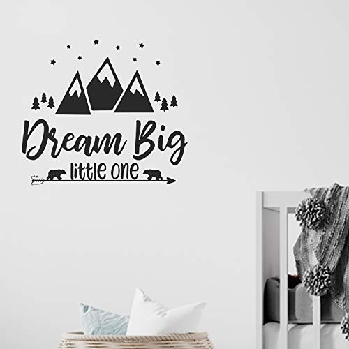 Pegatina de pared ESTILO NÓRDICO. Vinilo decorativo SUEÑA A LO GRANDE. Lámina adhesiva MONTAÑAS con FRASE INSPIRADORA "Dream Big Little One". Decoración infantil para Hogar, Niños, Bebés.-Nacnic-Nacnic Estudio SL