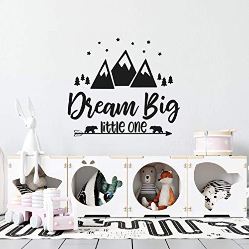 Pegatina de pared ESTILO NÓRDICO. Vinilo decorativo SUEÑA A LO GRANDE. Lámina adhesiva MONTAÑAS con FRASE INSPIRADORA "Dream Big Little One". Decoración infantil para Hogar, Niños, Bebés.-Nacnic-Nacnic Estudio SL