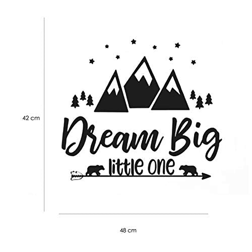 Pegatina de pared ESTILO NÓRDICO. Vinilo decorativo SUEÑA A LO GRANDE. Lámina adhesiva MONTAÑAS con FRASE INSPIRADORA "Dream Big Little One". Decoración infantil para Hogar, Niños, Bebés.-Nacnic-Nacnic Estudio SL