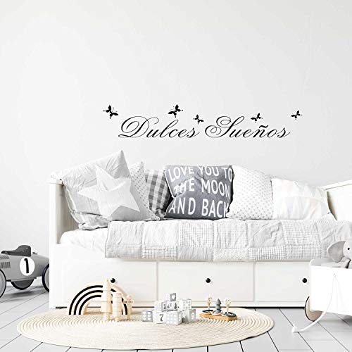 Pegatina de pared wall decor DULCES SUEÑOS. Vinilo decorativo es español. Pegatina decorativa Decoración Salón Hogar Oficina Tiendas Habitacion. Frases y mensajes positivos para pared.-Nacnic-Nacnic Estudio SL