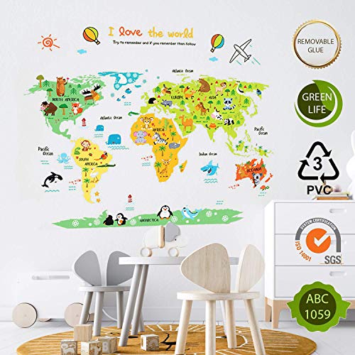 Pegatina de pared wall decor MAPA MUNDI INFANTIL. Vinilo decorativo MAPA PARA NIÑOS. Pegatina decorativa PAISES Y CONTINENTES Decoración Habitacion infantil-Nacnic-Nacnic Estudio SL