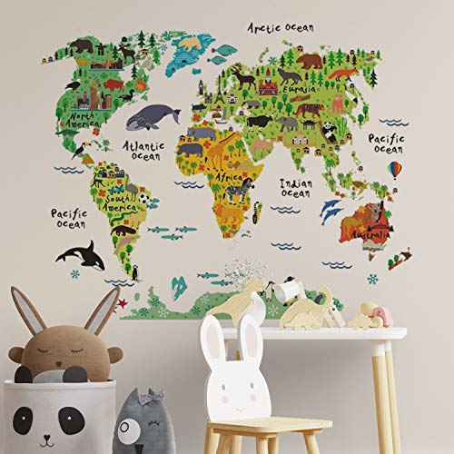 Pegatina de pared wall decor MAPA MUNDI INFANTIL. Vinilo decorativo MAPA PARA NIÑOS. Pegatina decorativa PAISES Y CONTINENTES Decoración Habitacion infantil-Nacnic-Nacnic Estudio SL