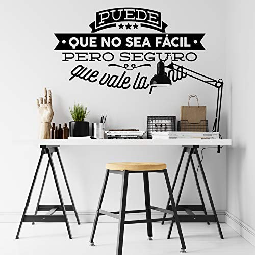 Pegatina de pared wall decor PUEDE QUE NO SEA FACIL PERO SEGURO QUE VALE LA PENA. Vinilo decorativo es español. Pegatina decorativa Decoración Salón Hogar Oficina Tiendas Habitacion.-Nacnic-Nacnic Estudio SL