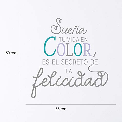 Pegatina de pared wall decor SUEÑA TU VIDA EN COLOR, ES EL SECRETO DE LA FELICIDAD. Vinilo decorativo es español. Pegatina decorativa Decoración Salón Hogar Oficina Tiendas Habitacion.-Nacnic-Nacnic Estudio SL