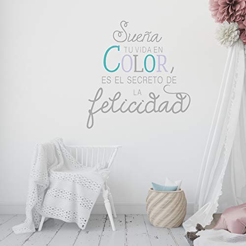 Pegatina de pared wall decor SUEÑA TU VIDA EN COLOR, ES EL SECRETO DE LA FELICIDAD. Vinilo decorativo es español. Pegatina decorativa Decoración Salón Hogar Oficina Tiendas Habitacion.-Nacnic-Nacnic Estudio SL