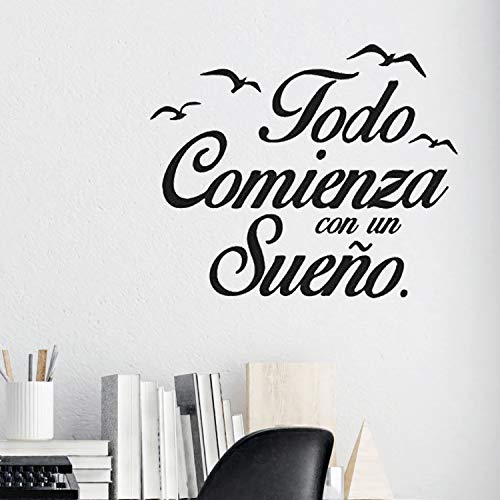 Pegatina de pared wall decor TODO COMIENZA CON UN SUEÑO. Vinilo decorativo es español. Pegatina decorativa Decoración Salón Hogar Oficina Tiendas Habitacion. Frases y mensajes positivos para pared.-Nacnic-Nacnic Estudio SL