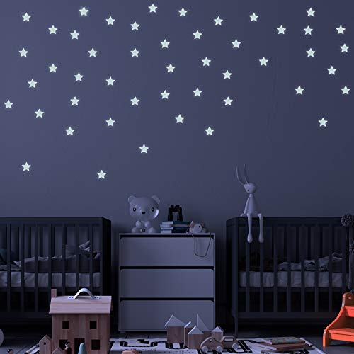  Uonlytech 100 piezas de estrellas que brillan en la oscuridad,  decoración de habitación asfática pacífica y luminosa estrellas pegatinas D estrellas  fluorescentes pegatinas 3D murales de pared 3D Stiker Fluorescencia 