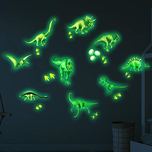 Pegatinas de pared BRILLAN EN LA OSCURIDAD. Vinilo decorativo de DINOSAURIOS. Pegatinas animales FLUORESCENTES. Láminas luminosas Decoración Habitación, niño, niña, infantil y bebé.-Nacnic-Nacnic Estudio SL