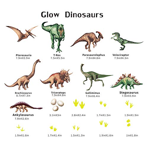 Pegatinas de pared BRILLAN EN LA OSCURIDAD. Vinilo decorativo de DINOSAURIOS. Pegatinas animales FLUORESCENTES. Láminas luminosas Decoración Habitación, niño, niña, infantil y bebé.-Nacnic-Nacnic Estudio SL