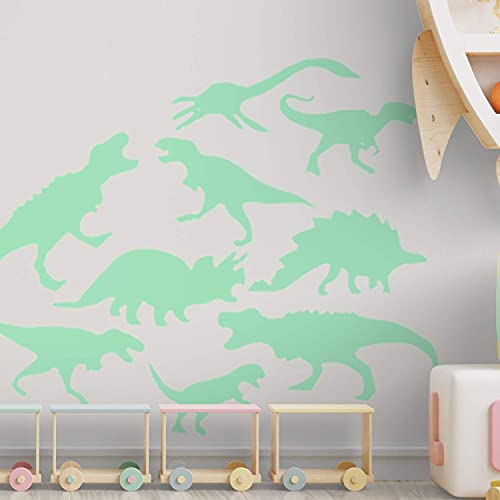 Pegatinas de pared BRILLAN EN LA OSCURIDAD. Vinilo decorativo de DINOSAURIOS. Pegatinas animales FLUORESCENTES. Láminas luminosas Decoración Habitación, niño, niña, infantil y bebé.-Nacnic-Nacnic Estudio SL