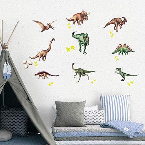 Pegatinas de pared BRILLAN EN LA OSCURIDAD. Vinilo decorativo de DINOSAURIOS. Pegatinas animales FLUORESCENTES. Láminas luminosas Decoración Habitación, niño, niña, infantil y bebé.-Nacnic-Nacnic Estudio SL