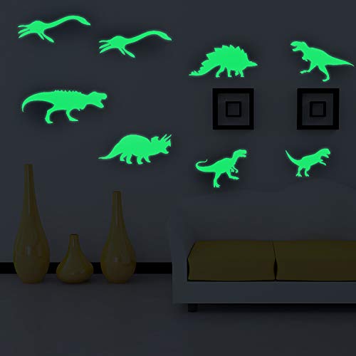 Pegatinas de pared BRILLAN EN LA OSCURIDAD. Vinilo decorativo de DINOSAURIOS. Pegatinas animales FLUORESCENTES. Láminas luminosas Decoración Habitación, niño, niña, infantil y bebé.-Nacnic-Nacnic Estudio SL