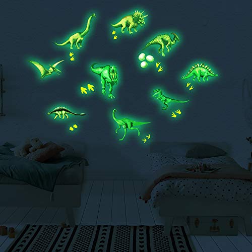 Pegatinas de pared BRILLAN EN LA OSCURIDAD. Vinilo decorativo de DINOSAURIOS. Pegatinas animales FLUORESCENTES. Láminas luminosas Decoración Habitación, niño, niña, infantil y bebé.-Nacnic-Nacnic Estudio SL