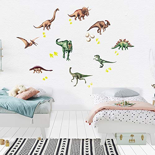 Pegatinas de pared BRILLAN EN LA OSCURIDAD. Vinilo decorativo de DINOSAURIOS. Pegatinas animales FLUORESCENTES. Láminas luminosas Decoración Habitación, niño, niña, infantil y bebé.-Nacnic-Nacnic Estudio SL