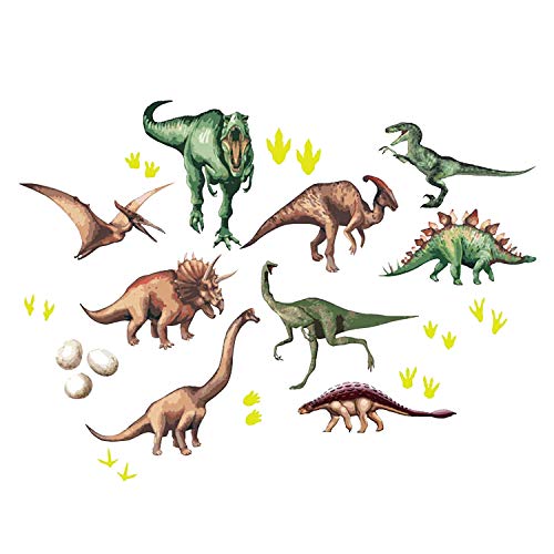 Pegatinas de pared BRILLAN EN LA OSCURIDAD. Vinilo decorativo de DINOSAURIOS. Pegatinas animales FLUORESCENTES. Láminas luminosas Decoración Habitación, niño, niña, infantil y bebé.-Nacnic-Nacnic Estudio SL