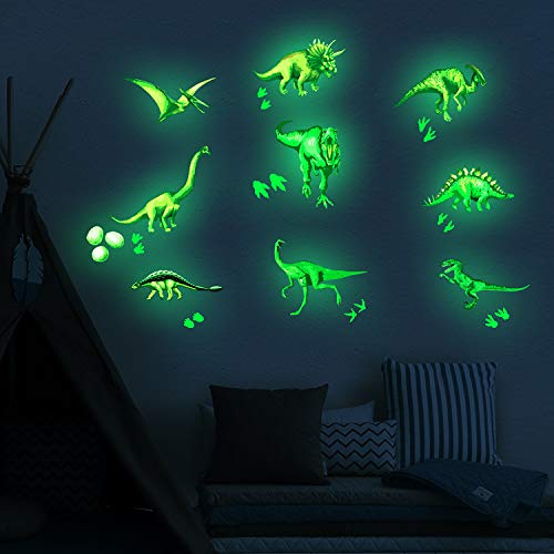 Pegatinas de pared BRILLAN EN LA OSCURIDAD. Vinilo decorativo de DINOSAURIOS. Pegatinas animales FLUORESCENTES. Láminas luminosas Decoración Habitación, niño, niña, infantil y bebé.-Nacnic-Nacnic Estudio SL