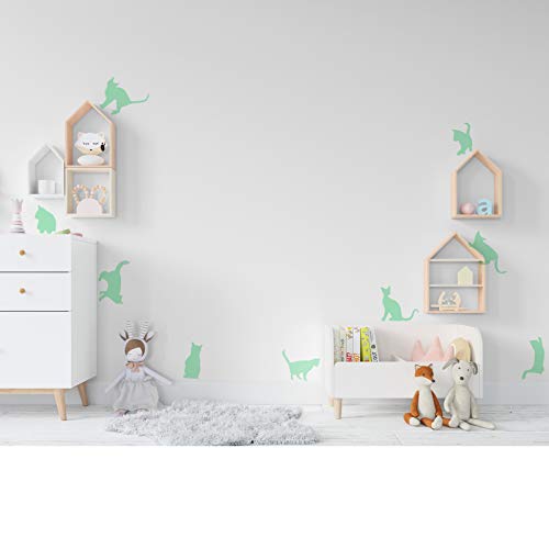 Pegatinas de pared BRILLAN EN LA OSCURIDAD. Vinilo decorativo de GATOS. Pegatinas animales FLUORESCENTES. Láminas luminosas Decoración Habitación, niño, niña, infantil y bebé.-Nacnic-Nacnic Estudio SL