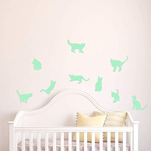 Pegatinas de pared BRILLAN EN LA OSCURIDAD. Vinilo decorativo de GATOS. Pegatinas animales FLUORESCENTES. Láminas luminosas Decoración Habitación, niño, niña, infantil y bebé.-Nacnic-Nacnic Estudio SL