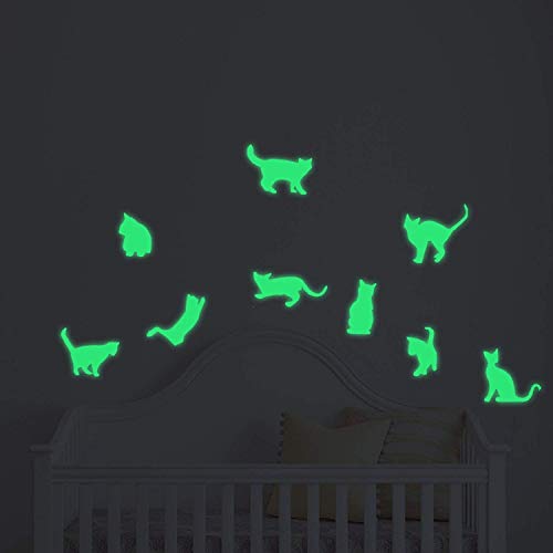 Pegatinas de pared BRILLAN EN LA OSCURIDAD. Vinilo decorativo de GATOS. Pegatinas animales FLUORESCENTES. Láminas luminosas Decoración Habitación, niño, niña, infantil y bebé.-Nacnic-Nacnic Estudio SL