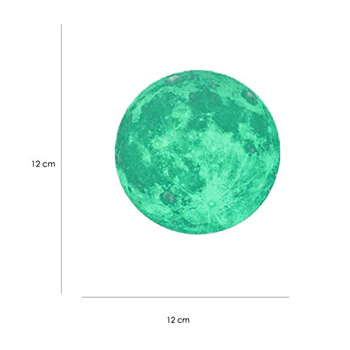 Pegatinas de pared BRILLAN EN LA OSCURIDAD. Vinilo decorativo de LA LUNA. Pegatinas FLUORESCENTES DEL ESPACIO. Decoración Habitación, niño, niña, infantil y bebé. VERDE, 12 CM.-Nacnic-Nacnic Estudio SL