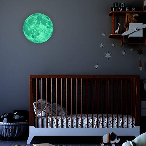 Pegatinas de pared BRILLAN EN LA OSCURIDAD. Vinilo decorativo de LA LUNA. Pegatinas FLUORESCENTES DEL ESPACIO. Decoración Habitación, niño, niña, infantil y bebé. VERDE, 12 CM.-Nacnic-Nacnic Estudio SL